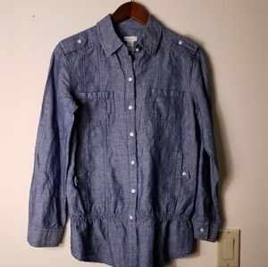Chico's Chambray Linen/Cotton Blue Button Up Top